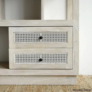 Herve Solid Wood Rectangular Bookshelf With Doors & 2 Drawer Storage
