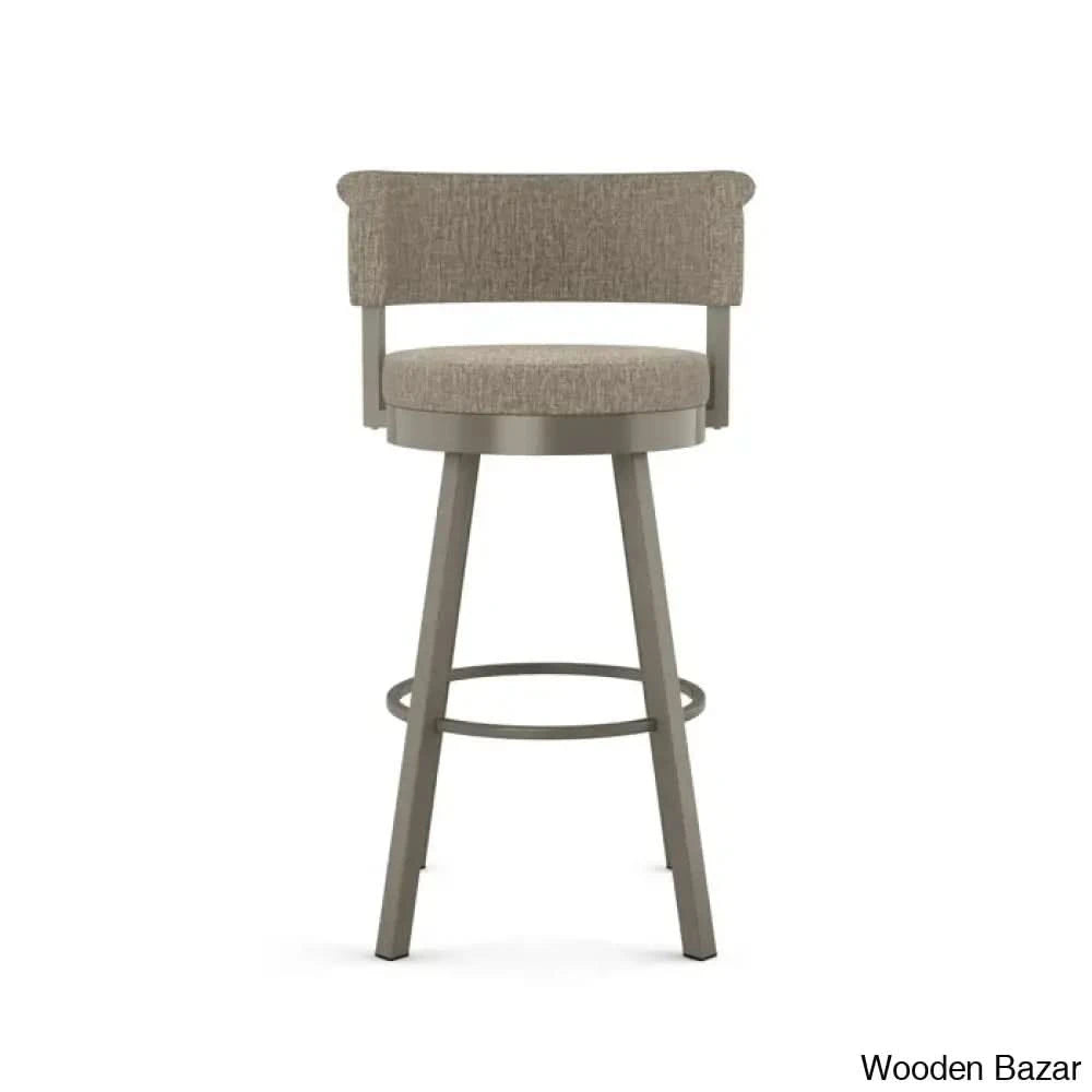 Highgatey Swivel Upholstered Counter And Bar Stool With Metal Frame Matte Light Gray / Beige/Brown