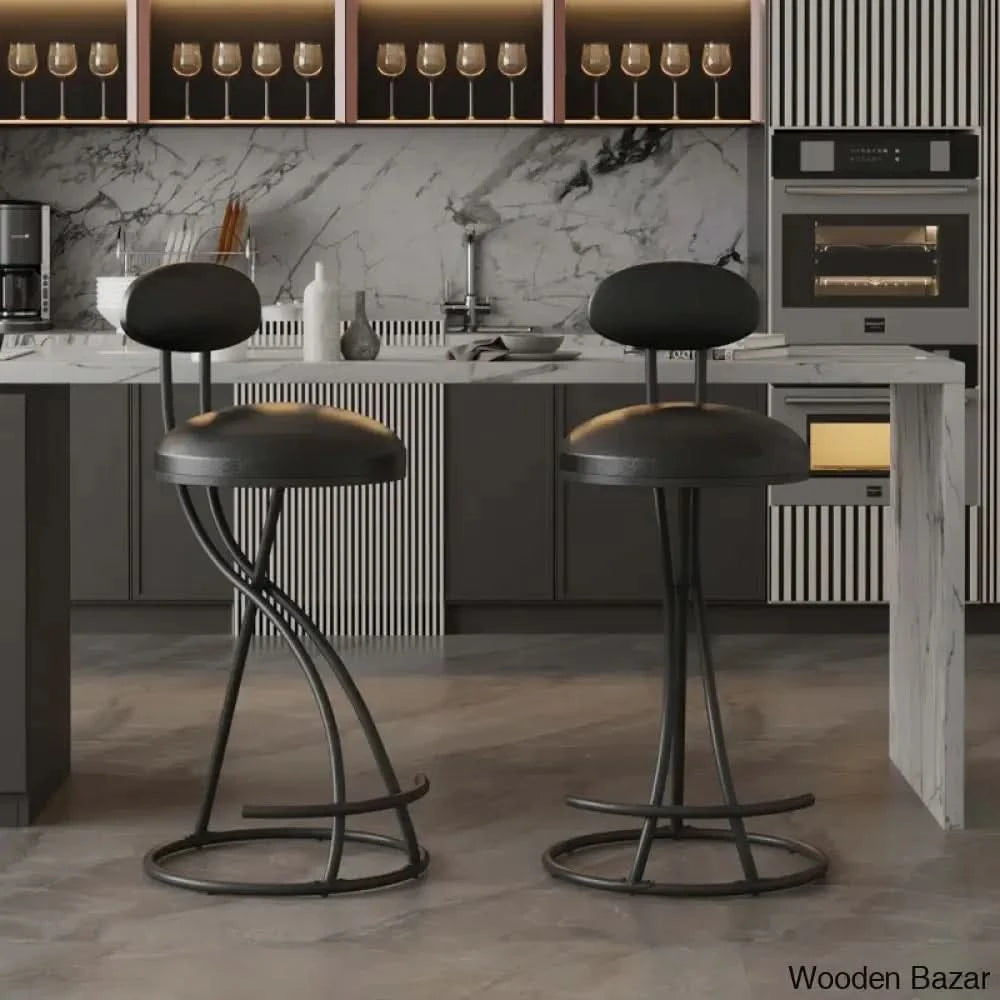 Hilareey Swivel Upholstered 27.95’’ Counter And Bar Stool With Metal Frame Black