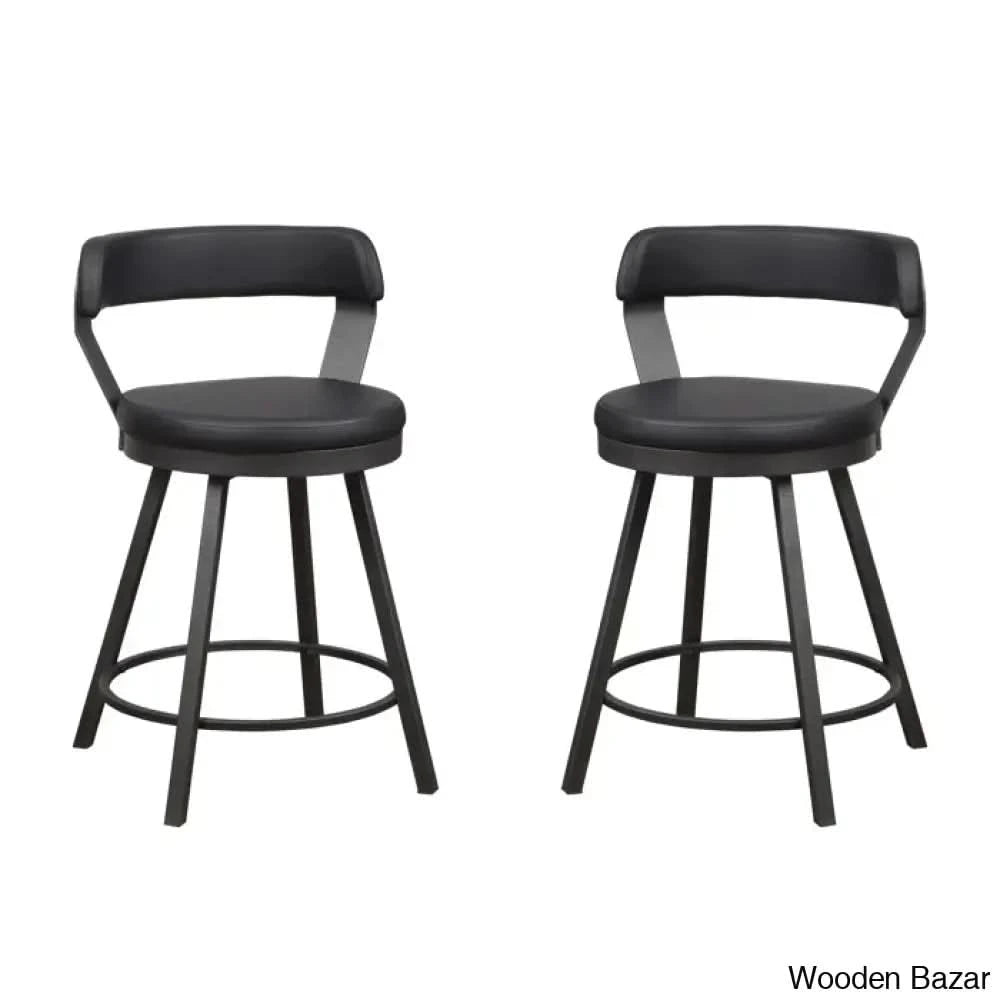 Hindrikuso Swivel Upholstered 25’’ Counter And Bar Stool With Metal Frame (Set Of 2) Black