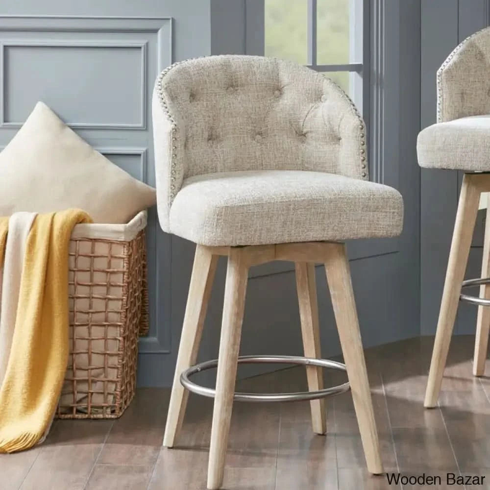 Hitchensa Swivel Upholstered 360 Degree Counter And Bar Stool Cream/Natural / (26’’ Seat Height)