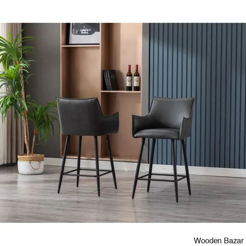Honoratax Swivel Upholstered Counter And Bar Stool With Metal Frame (Set Of 2) Black / Bar (30”