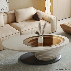 Hopper Light Luxury Modern Minimalist Oval Tea Brown Glass Table Gray Base Coffee And Center Table