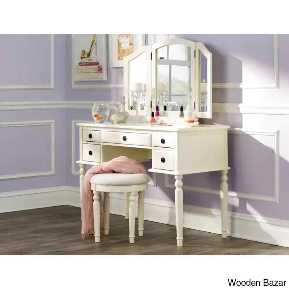 Ignatius Vanity Dressing Table With Mirror And Stool