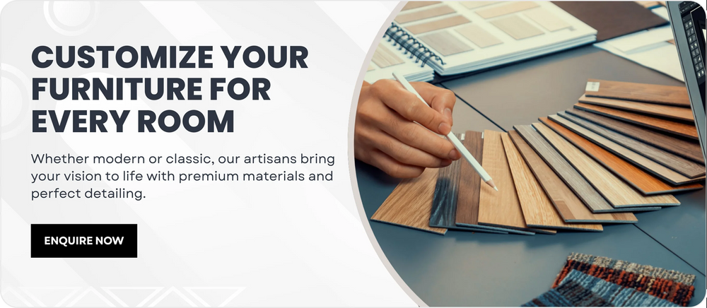 Furniture customization service advertisement with color swatches 