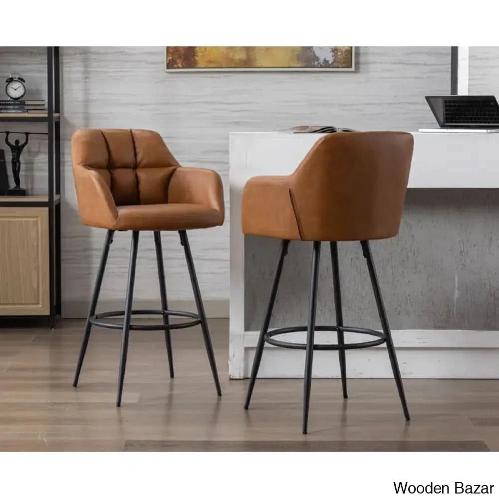 Irelyno Pu Swivel Upholstered 30’’ Counter And Bar Stool (Set Of 2) Brown