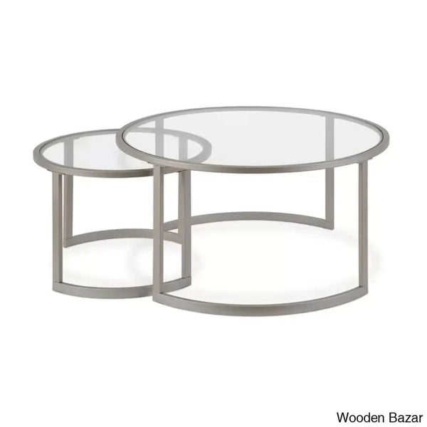 Ivaleye 36’’ Glass And Steel Round Nested Coffee And Center Tables