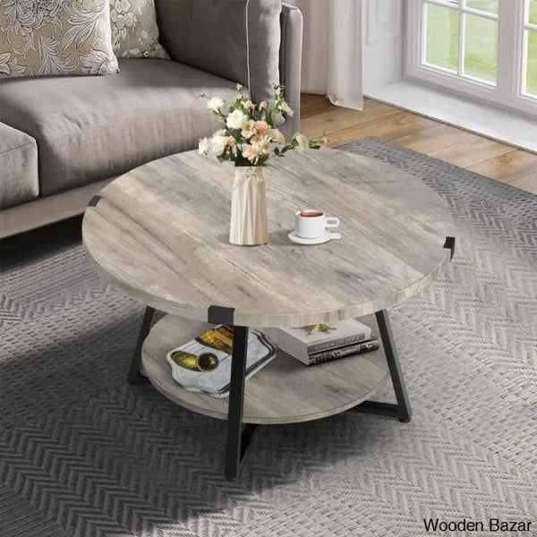 Jahaira Round Coffee Table With 2-Tier Storage Shelves And Center