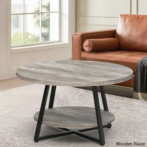 Jahaira Round Coffee Table With 2-Tier Storage Shelves And Center