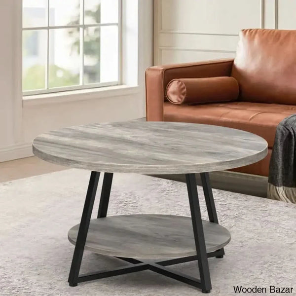 Jahaira Round Coffee Table With 2-Tier Storage Shelves And Center