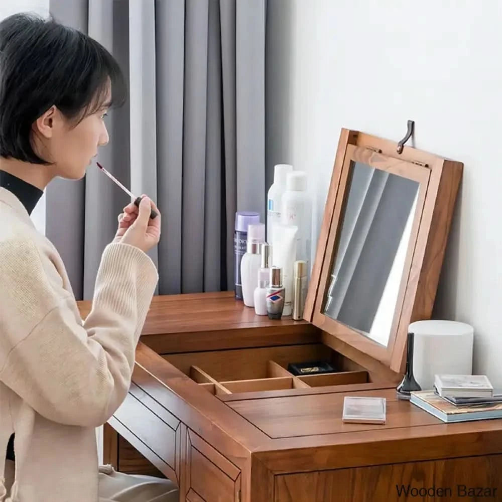 Jahvonte Vanity Dressing Table With Mirror And Stool