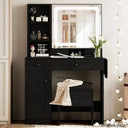 Jakaylen Makeup Vanity Dressing Table With Stool And Led Lighted Mirror Black