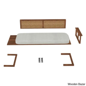 Jake Modern 3 Seater Rattan Cane Bench - Wooden Bazar