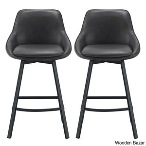 Janayshiax Swivel 25.2’’ Faux Leather Counter And Bar Stool (Set Of 2) Dark Gray