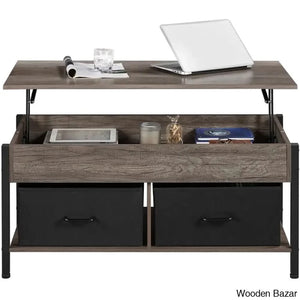 Jarissan Lift Top Coffee And Center Table With Hidden Compartment & 2 Fabric Storage Baskets