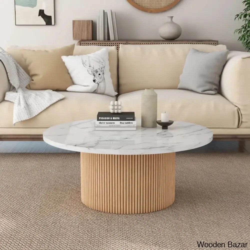 Jass 35’’ Marbled Wood Round Coffee And Center Table