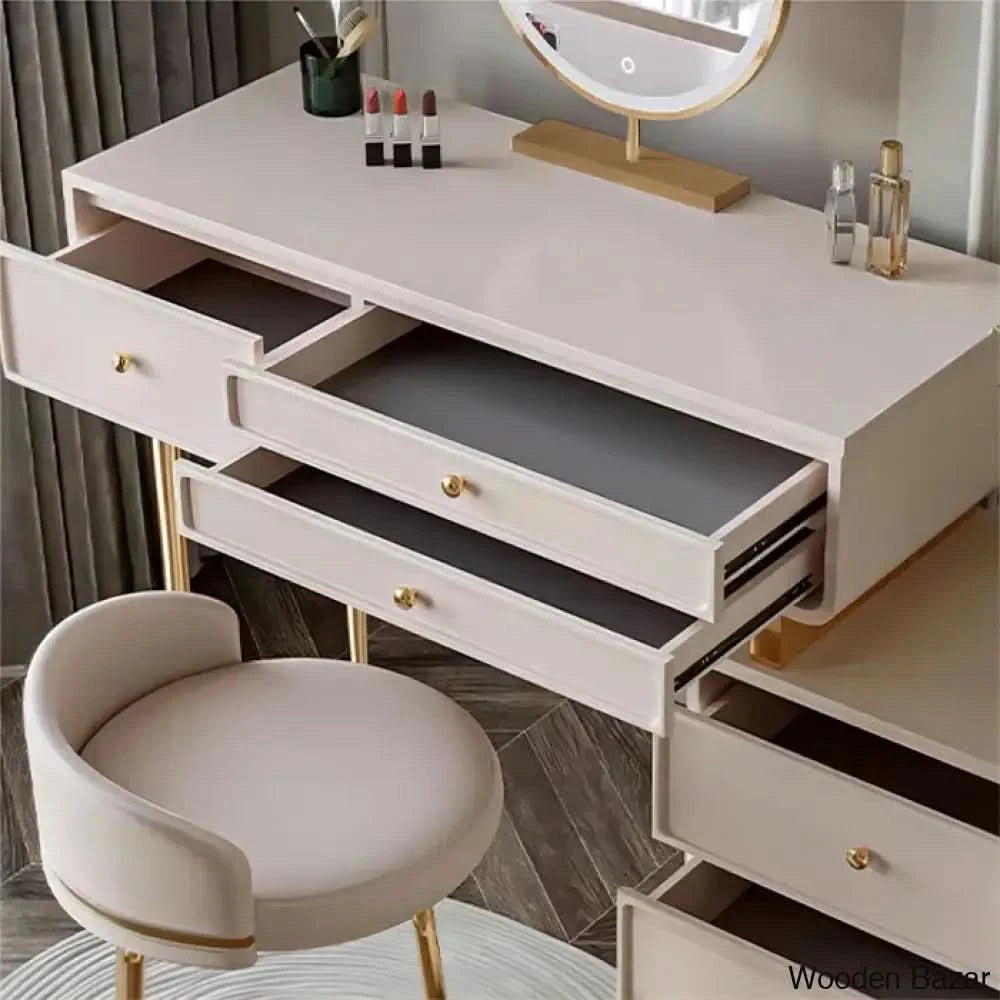 Jianyu Vanity Dressing Table With Lighted Mirror And Stool