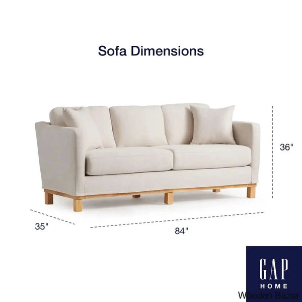 Joanne Upholstered 3-Seater Sofa With Solid Wood Base - Wooden Bazar