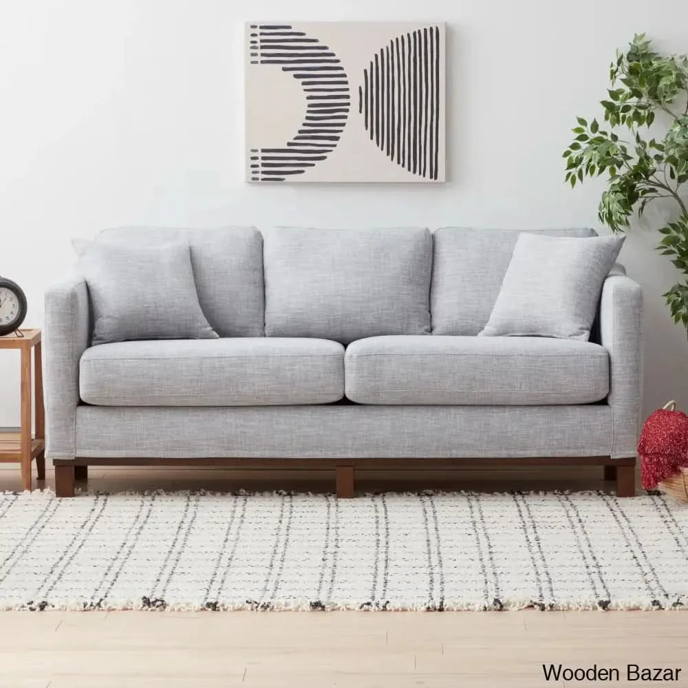 Joanne Upholstered 3-Seater Sofa With Solid Wood Base - Wooden Bazar Natural
