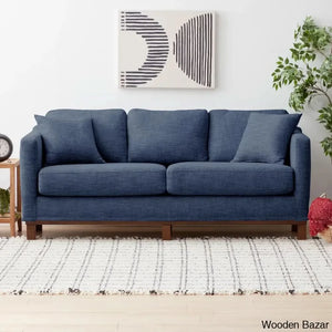 Joanne Upholstered 3-Seater Sofa With Solid Wood Base - Wooden Bazar Navy Blue
