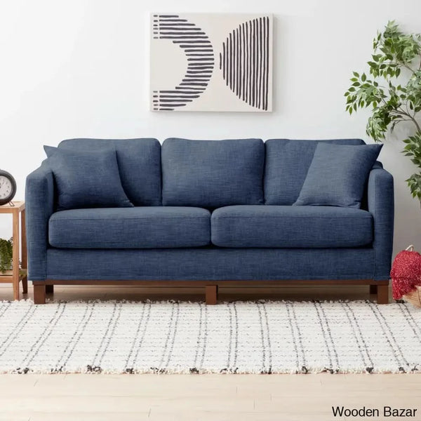 Joanne Upholstered 3-Seater Sofa With Solid Wood Base - Wooden Bazar Navy Blue