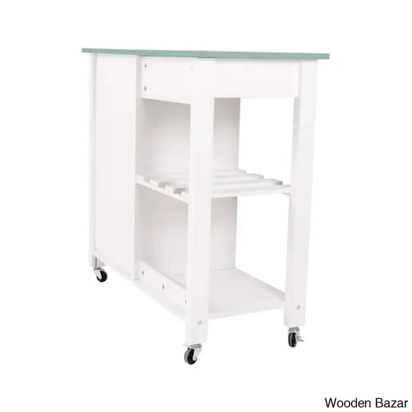 Jontarius 31.5’’ Wide Rolling White Kitchen Island With Table-Top Trolley Cart Cabinet Kitchen