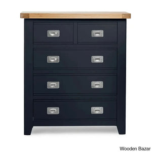 Kachelle 5 Drawer Chest In Solid Wood Modish Stylish - Wooden Bazar Blue