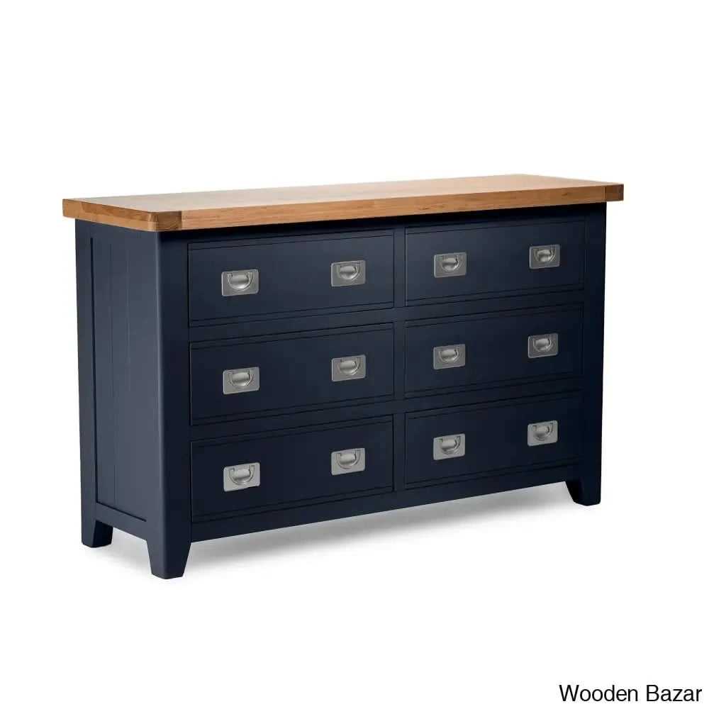 Kaela Modish Stylish Solid Wood Chest Of Drawer With 6 - Wooden Bazar Blue
