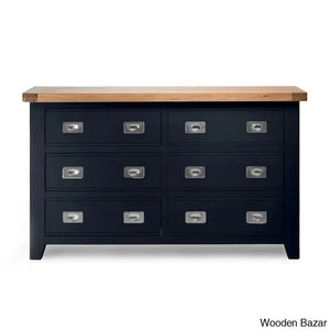 Kaela Modish Stylish Solid Wood Chest Of Drawer With 6 - Wooden Bazar Blue