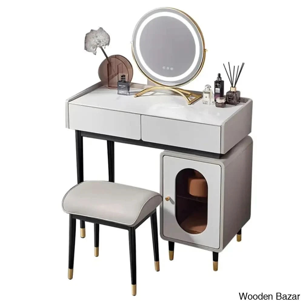 Kaori Vanity Dressing Table With Lighted Mirror And Stool