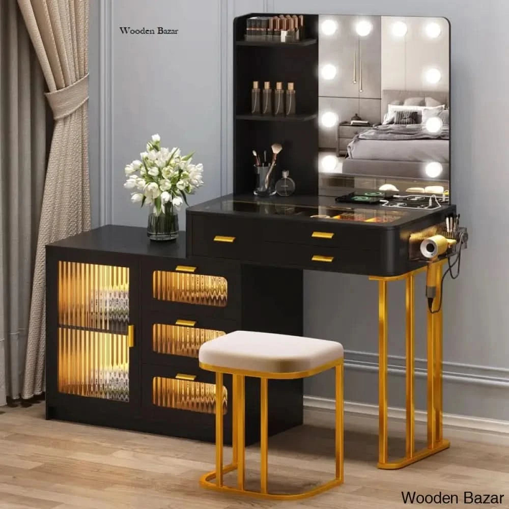 Kaspian Vanity Dressing Table With Lighted Mirror Stool And Storage Cabinet
