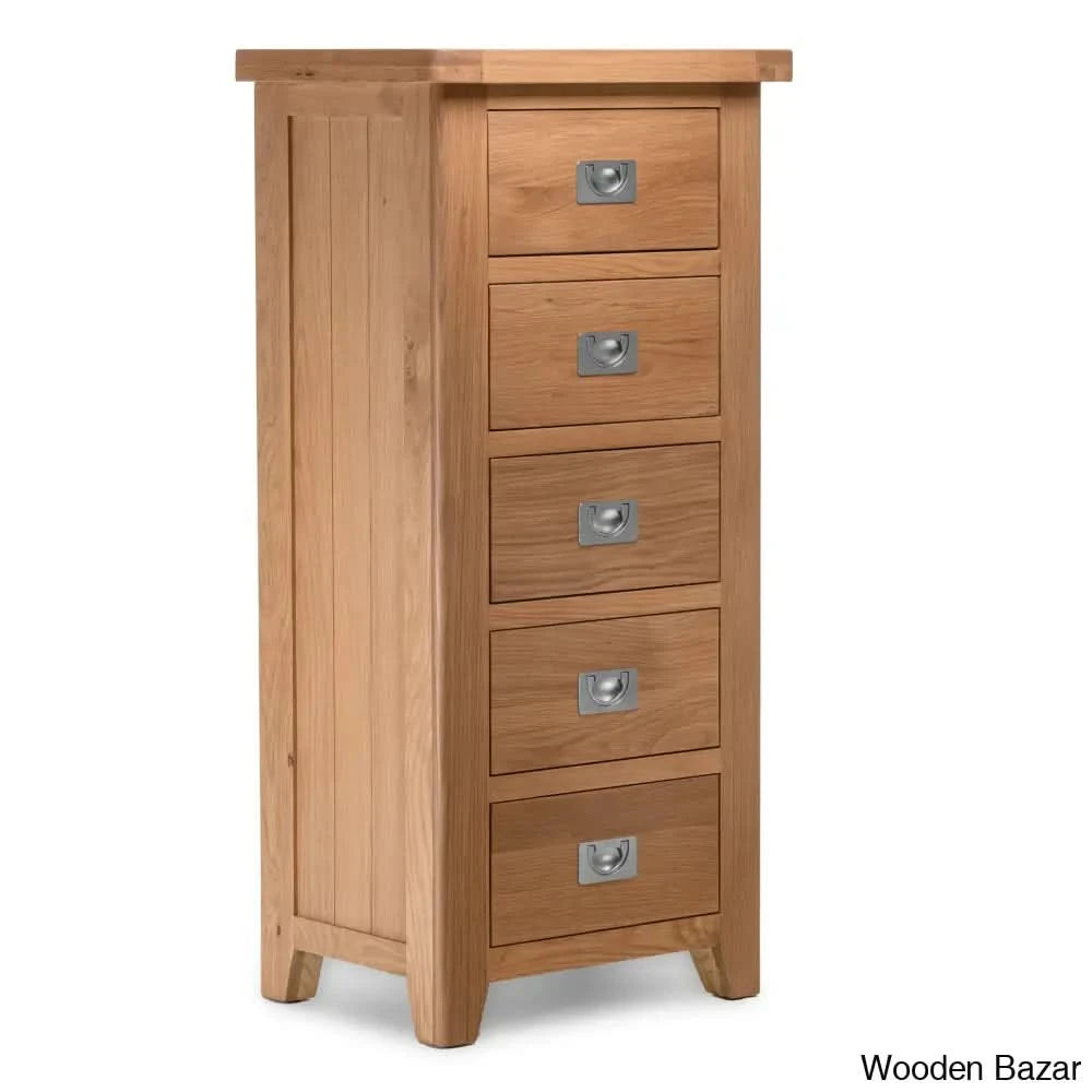 Katiuscia Solid Wood Modern 5 Drawer Tallboy Chest Natural