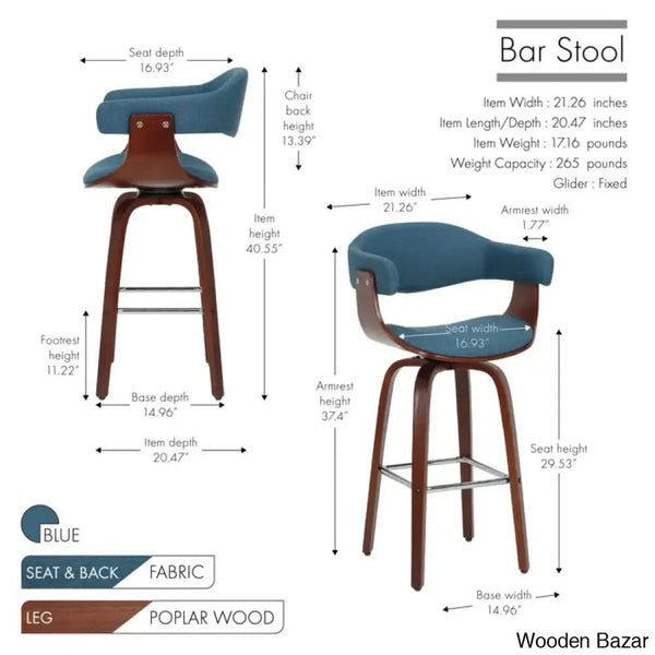 Keishaz Swivel Fabric Mid-Century Counter And Bar Stool (Set Of 2)