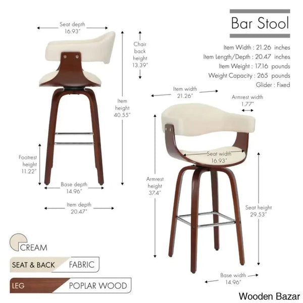 Keishaz Swivel Fabric Mid-Century Counter And Bar Stool (Set Of 2)
