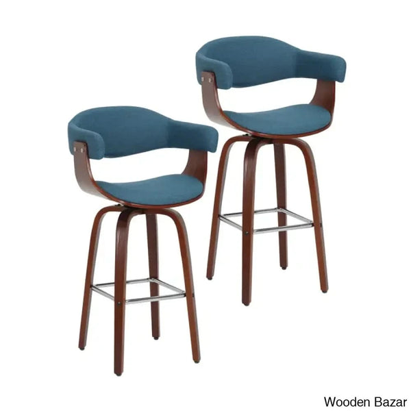 Keishaz Swivel Fabric Mid-Century Counter And Bar Stool (Set Of 2)