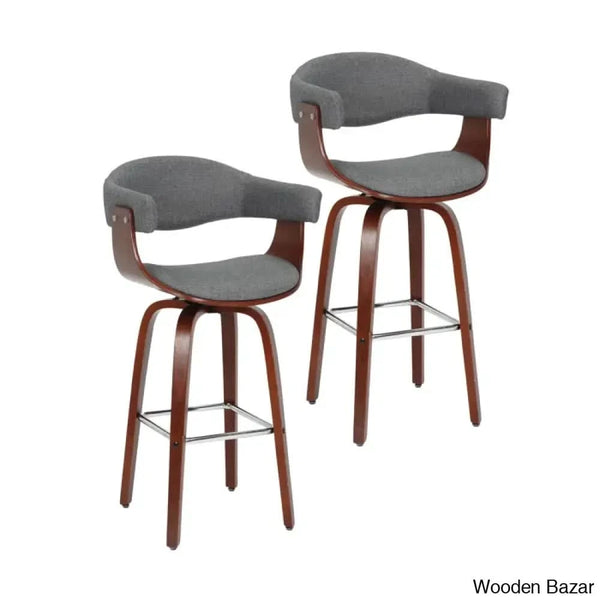 Keishaz Swivel Fabric Mid-Century Counter And Bar Stool (Set Of 2)
