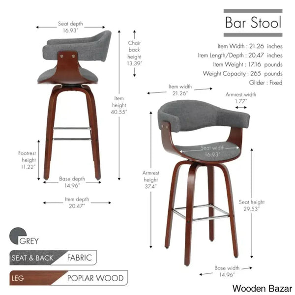 Keishaz Swivel Fabric Mid-Century Counter And Bar Stool (Set Of 2)