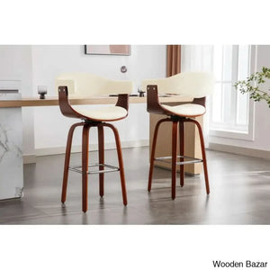 Keishaz Swivel Fabric Mid-Century Counter And Bar Stool (Set Of 2) Cream / (27.17’’ Seat Height)