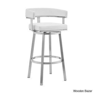Kellumo Swivel Counter And Bar Height Stool With Arms In Faux Leather Upholstery Metal Legs