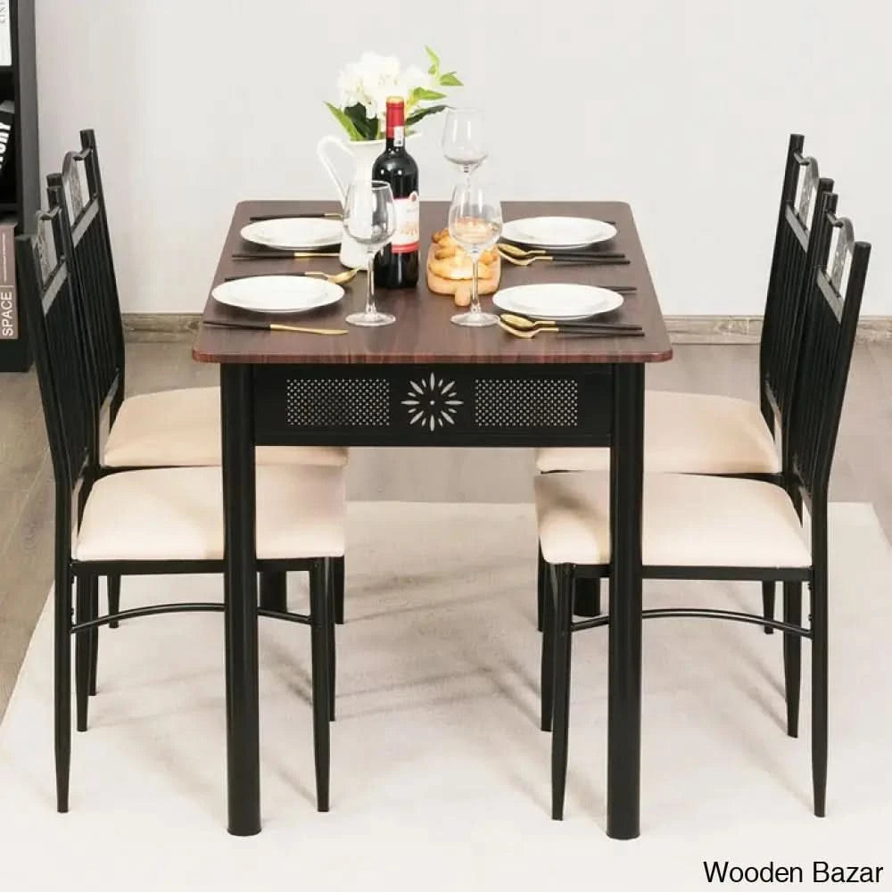 Kelly 4 Seater Dining Table Set - Wooden Bazar Light Brown