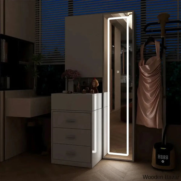 Kenia Full View Vanity with Mirror, Lights & Storage