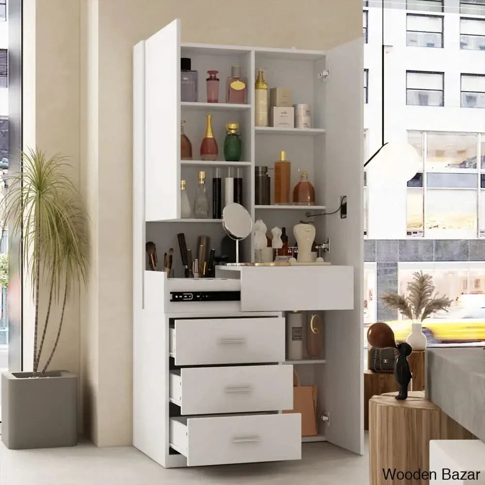 Kenia Full View Vanity Dressing Table With Mirror And Lights Storage