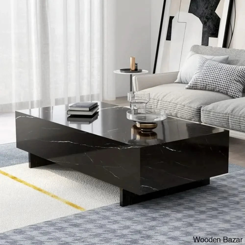 Khiryt Sled Marble Rectangle High Gloss Coffee And Center Table Elegant Center Black / 12.2’’ H