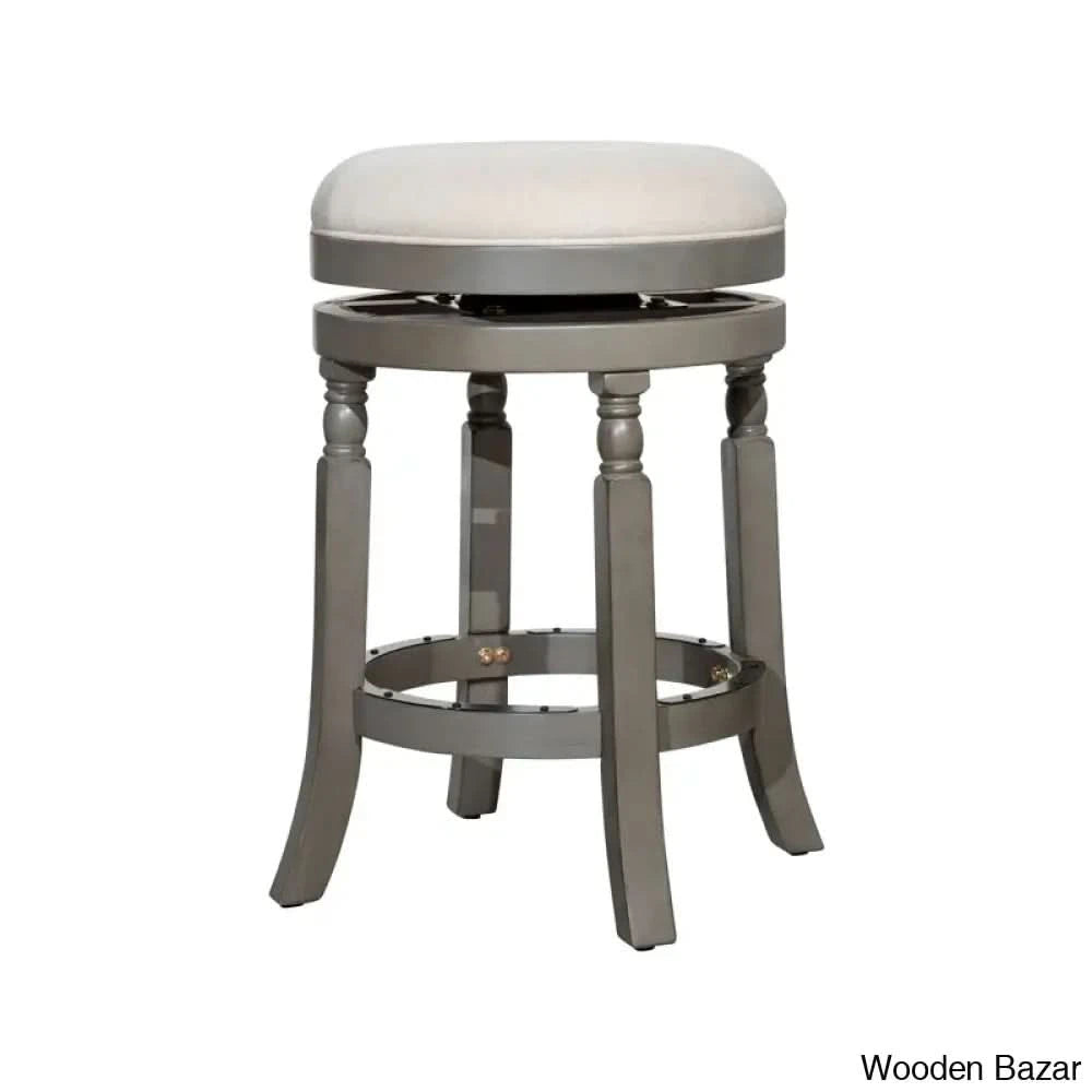 Kintzelo Swivel Upholstered Counter And Bar Stool With Solid Wood Frame Weathered Gray/Beige /