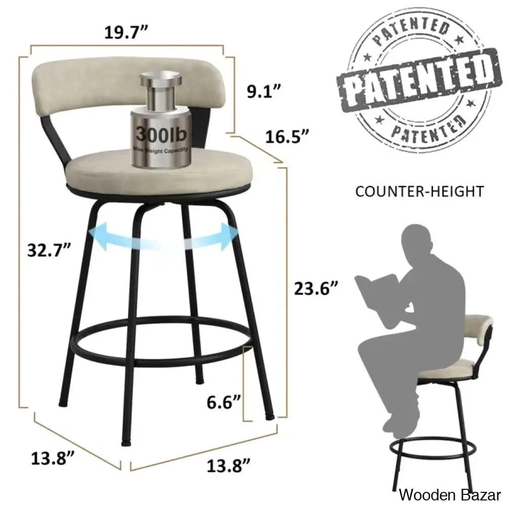 Kiptono Low Back Counter And Bar Stools Metal Leather (Set Of 2) Beige / Stool (30” Seat Height)