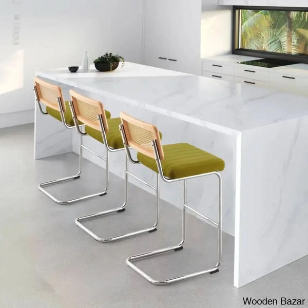 Krystalino Swivel Velvet Upholstered Cane Back Counter And Bar Stool (Set Of 2) Silver / Oliver