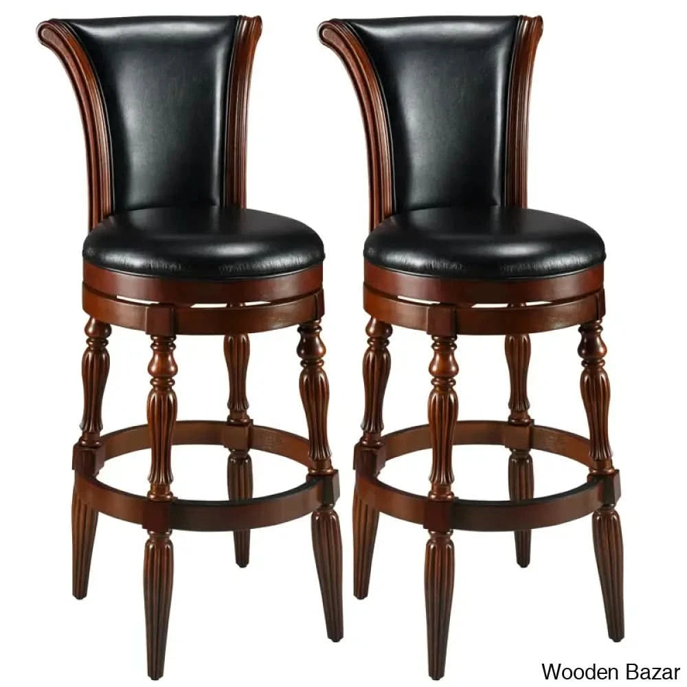 Laiklync Swivel Solid Wood Counter And Bar Stool With Pu Upholstered Cushion Footrest Black / 2