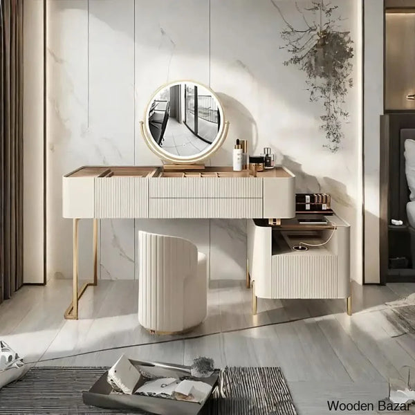 Lancer Stylish Vanity Dressing Table With Luxury Stool - Wooden Bazar
