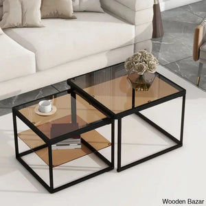 Lanna Glass Top Nesting Coffee And Center Table Black