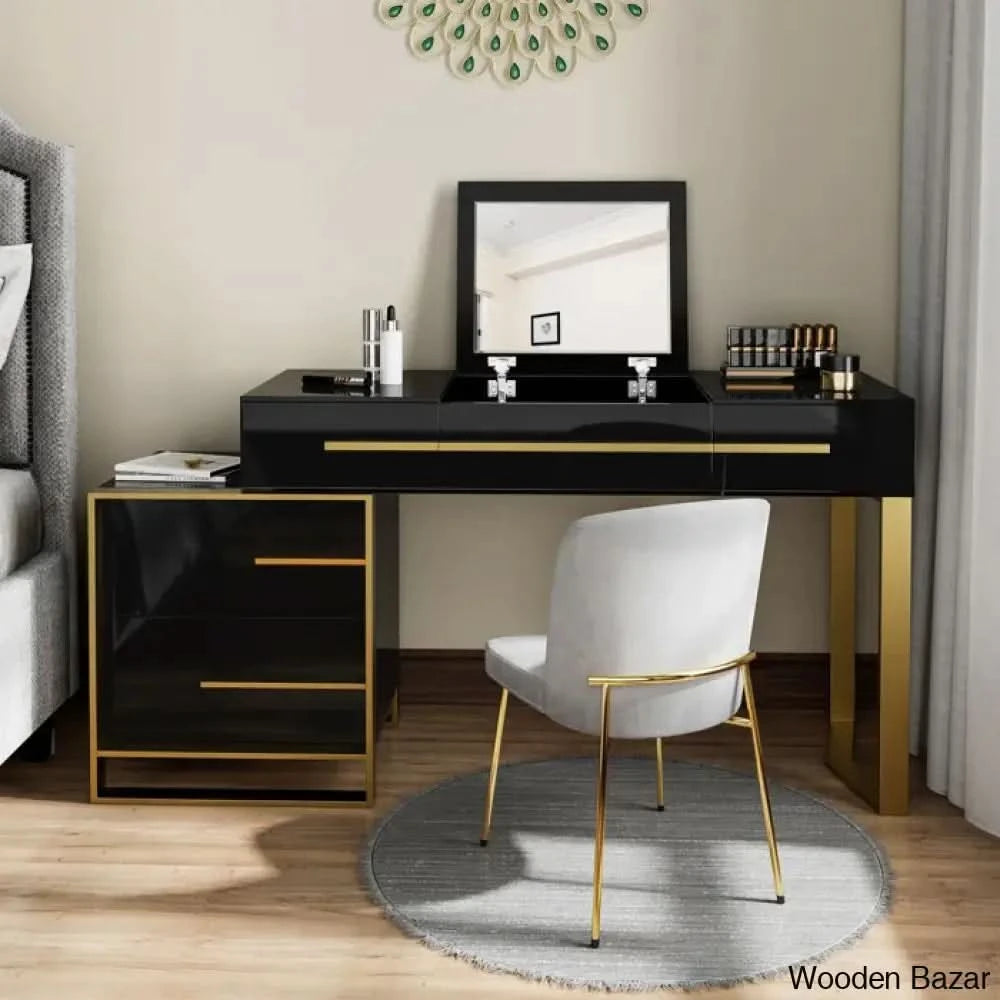 Lareen Vanity With Mirror Dressing Table Design Makeup Mirrored Black